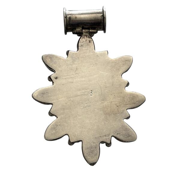 925 Sterling Silver Blue Lapis Red Coral Garnet Ornate Oval Pendant Native 40g - Picture 2 of 11